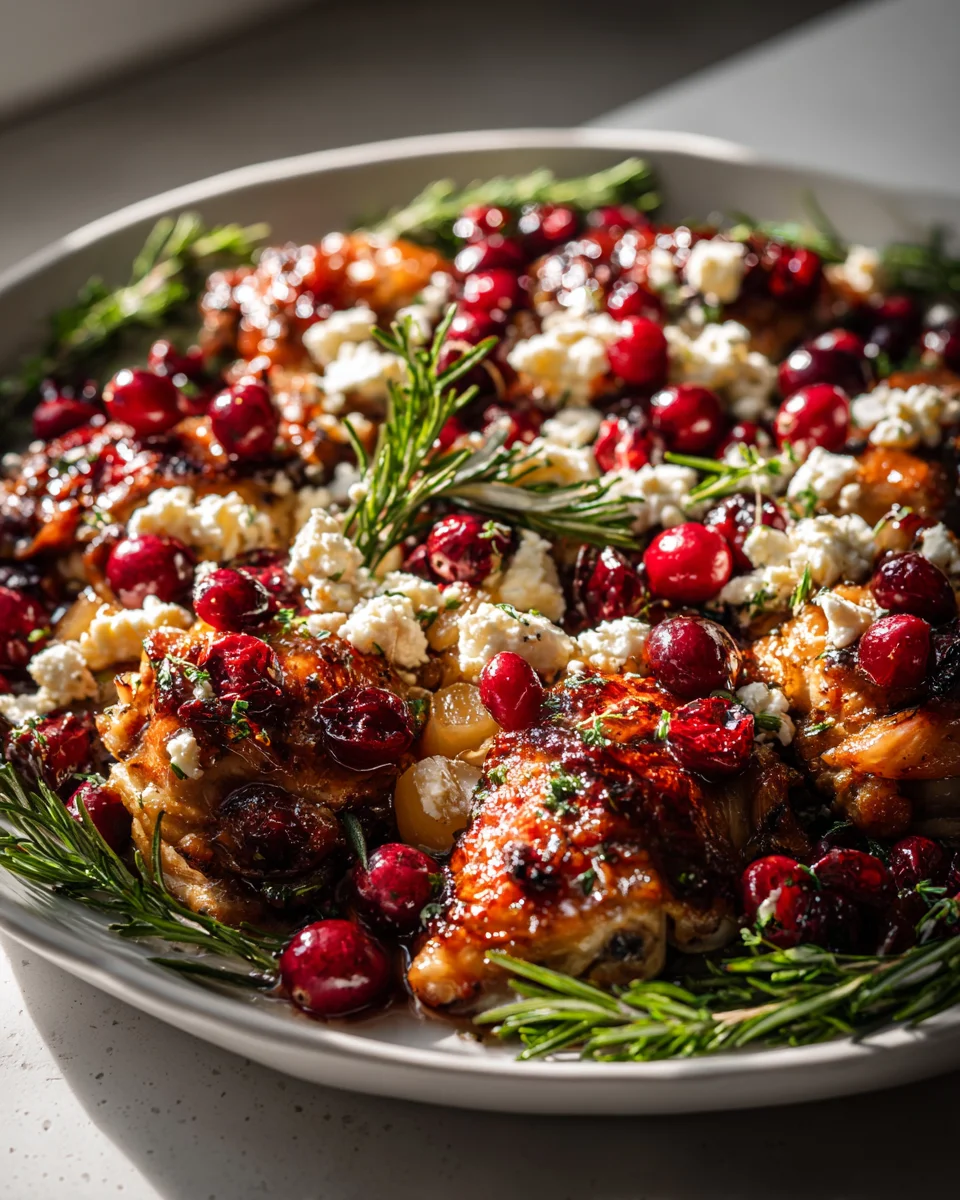 Easy Feta Topped Honey Cranberry Chicken Tray Bake