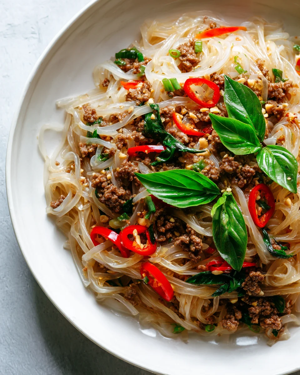 Quick Spicy Thai Basil Ground Beef Rice Noodles Dinner