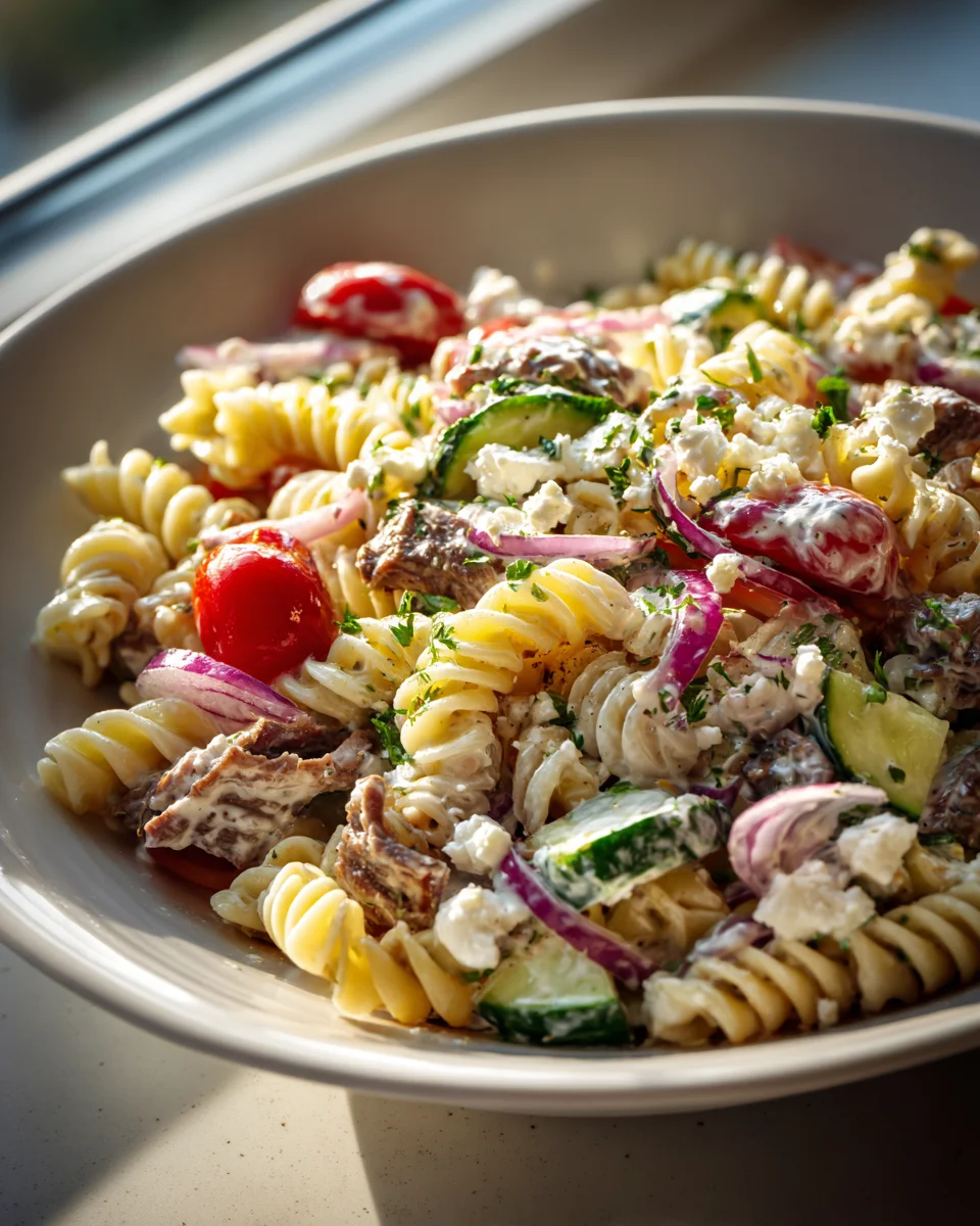 Greek Gyro Pasta Salad with Tzatziki Dressing Recipe Delight