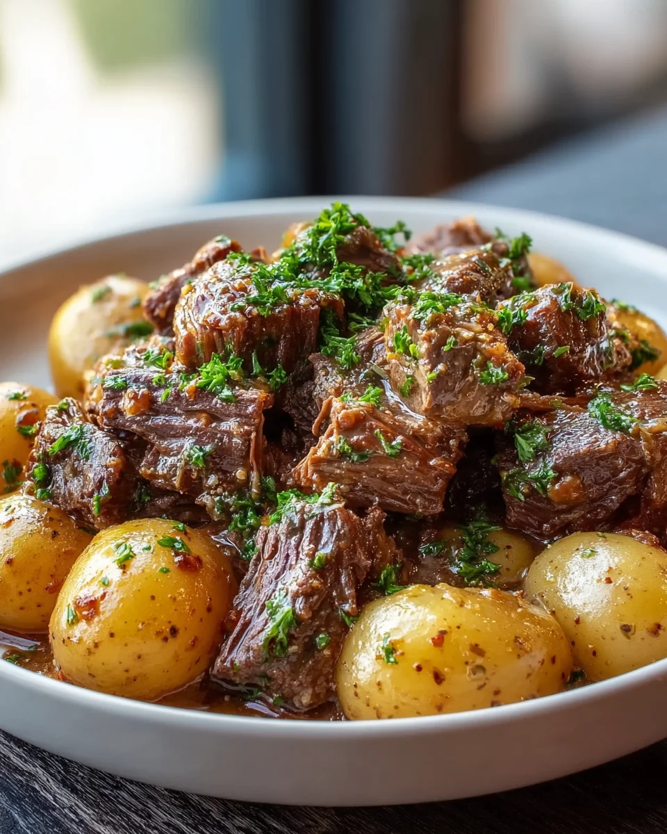 Easy Slow Cooker Garlic Butter Beef with Tender Potatoes Recipe