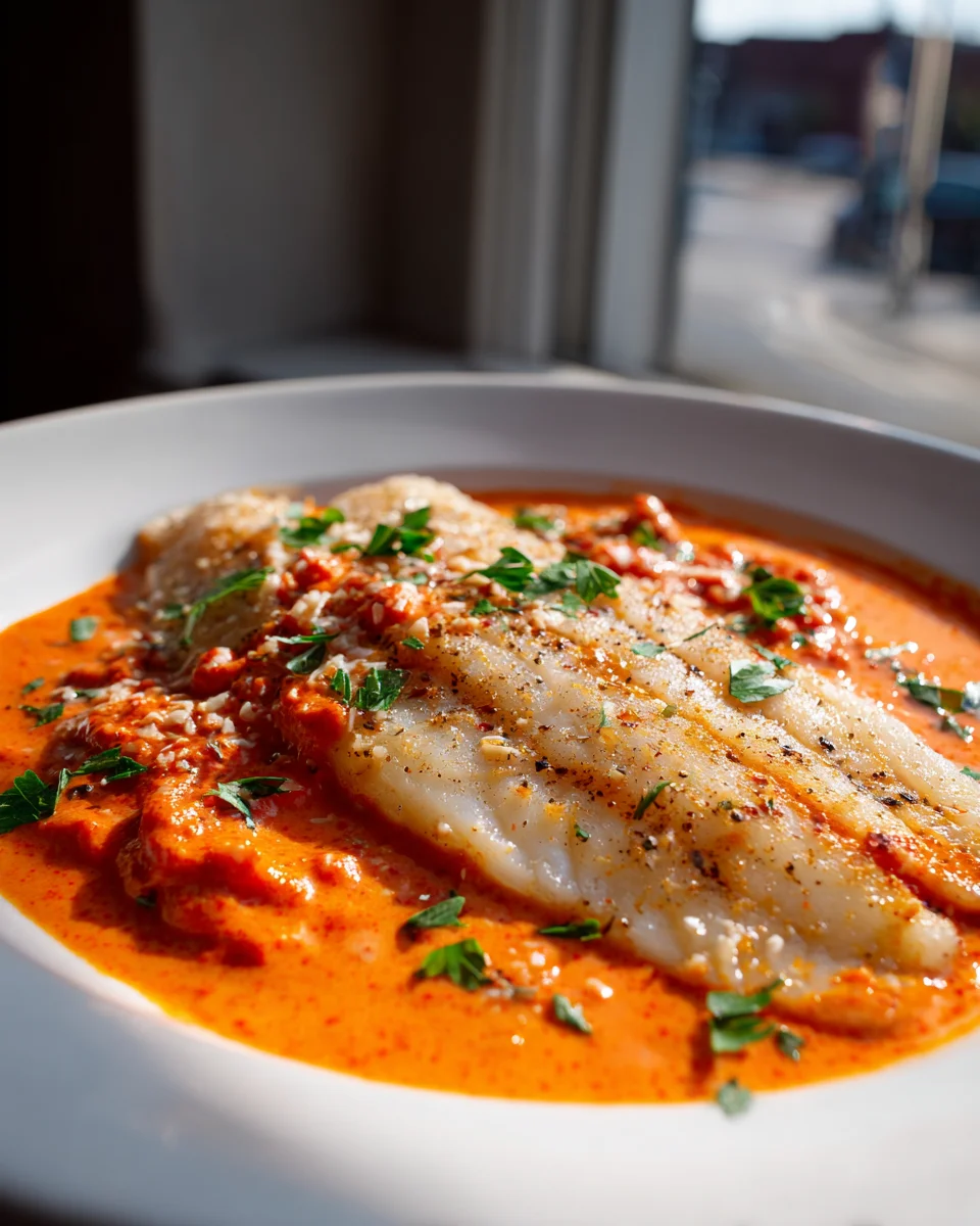 Delicious Tilapia with Roasted Red Pepper Parmesan Sauce