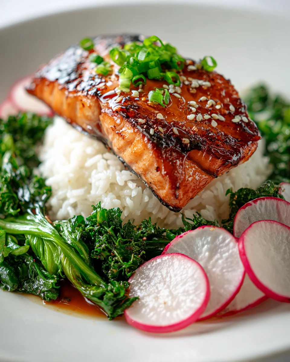 Miso Glazed Salmon Rice Bowl with Greens - Easy Dinner Recipe