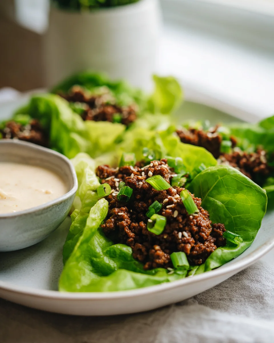 Korean Ground Beef Lettuce Wraps with Garlic Sauce Recipe