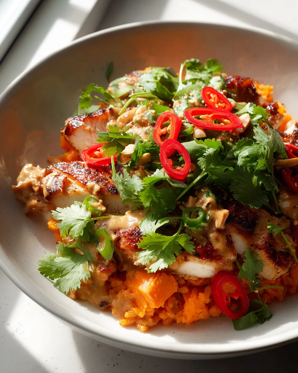 Thai Peanut Chicken and Sweet Potato Rice Bowl Recipe Delight