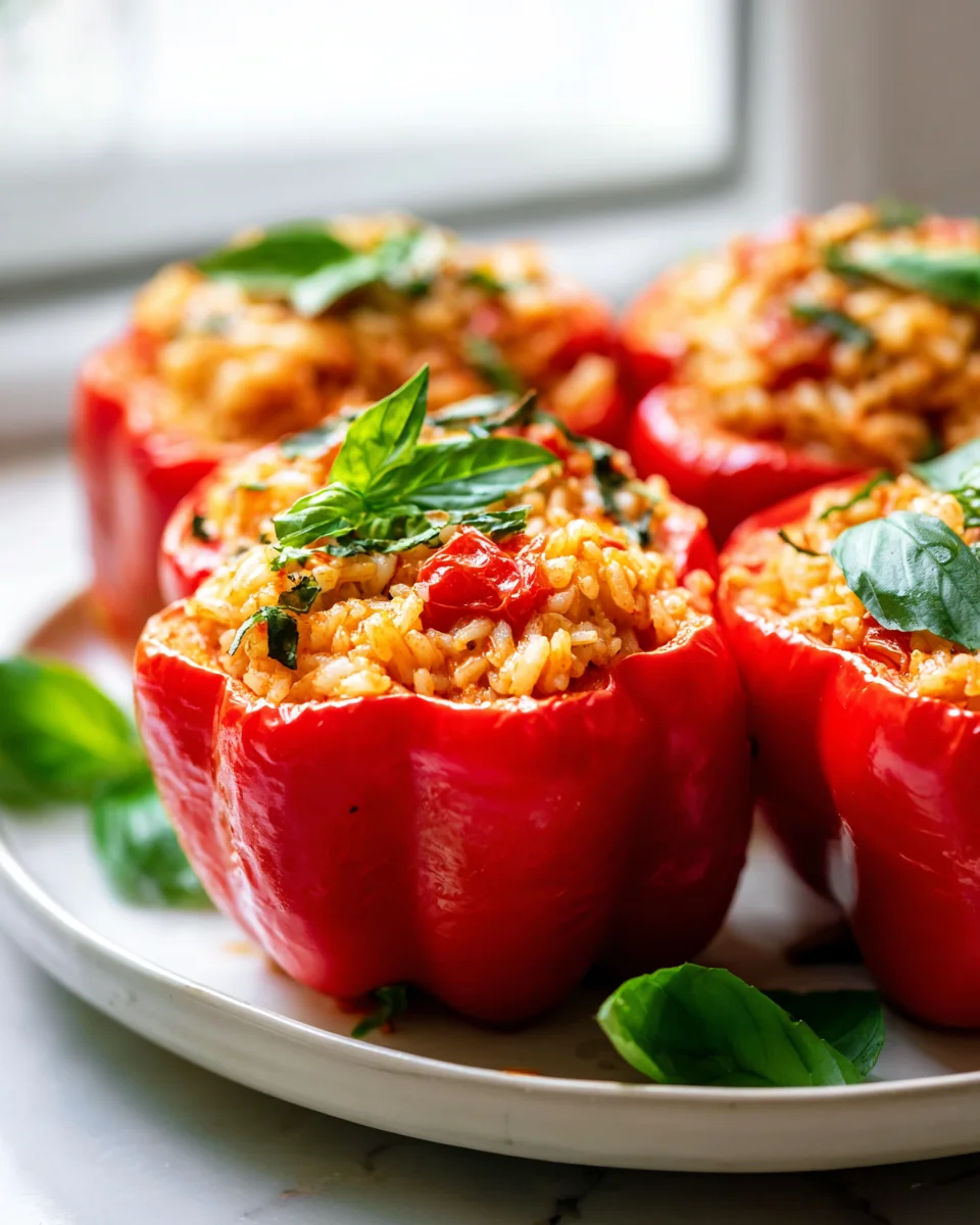 Tomato Basil Rice Stuffed Peppers: A Flavorful Vegetarian Delight