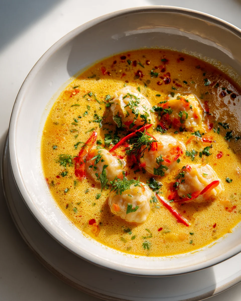 Spicy Coconut Gin Extractor Soup with Shrimp Dumplings Recipe