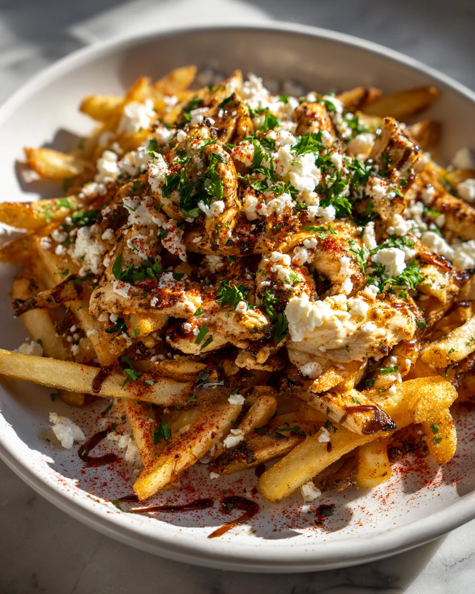 Greek Chicken Loaded Fries with Feta & Garlic Sauce Recipe