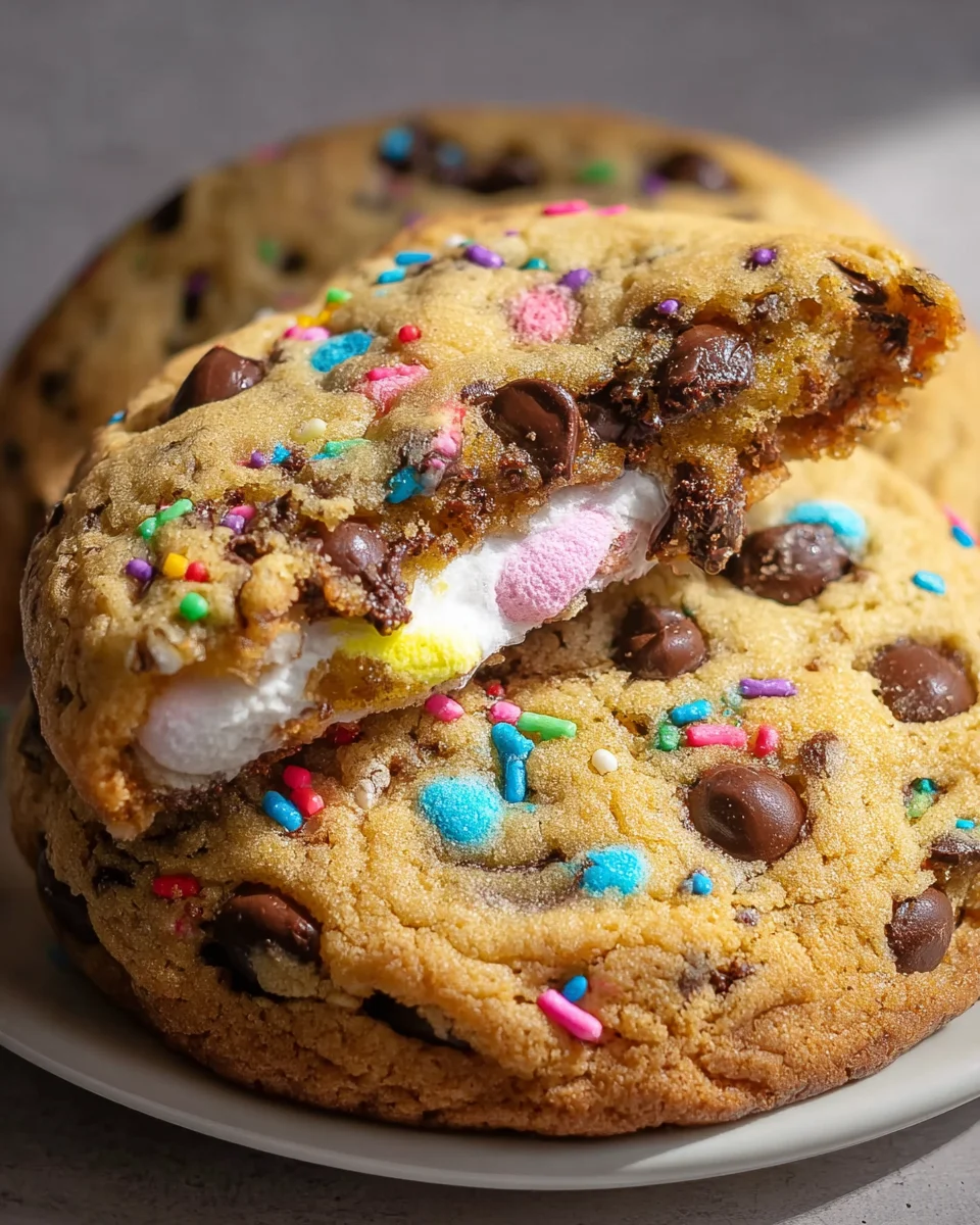 Giant Chocolate Chip Easter Cookies with Marshmallow Peeps