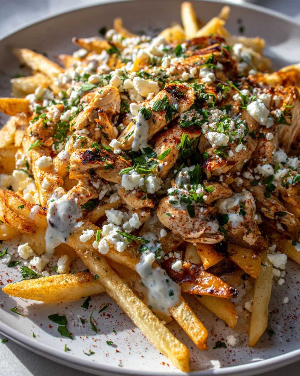 Greek Chicken Loaded Fries with Feta & Garlic Sauce Recipe