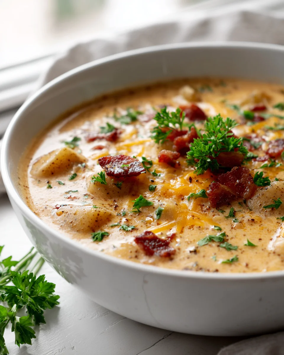 Cheesy Beef Bacon Potato Soup Delight