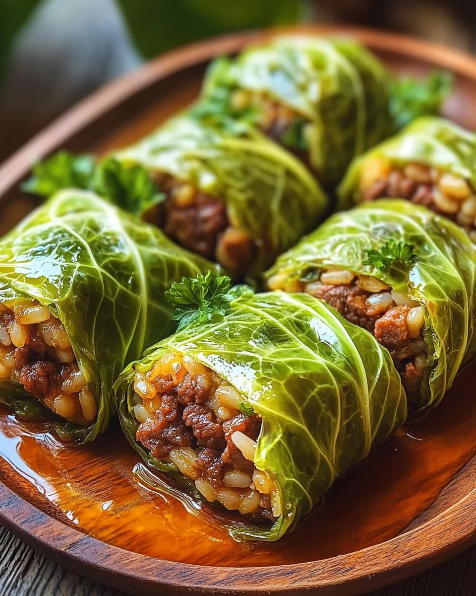 Rouleaux de Chou Farcis au Bœuf et Riz