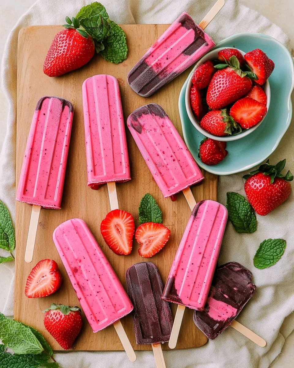 Bâtonnets glacés à la fraise enrobés de chocolat