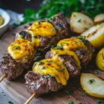 Brochettes de bœuf au cheddar et pommes