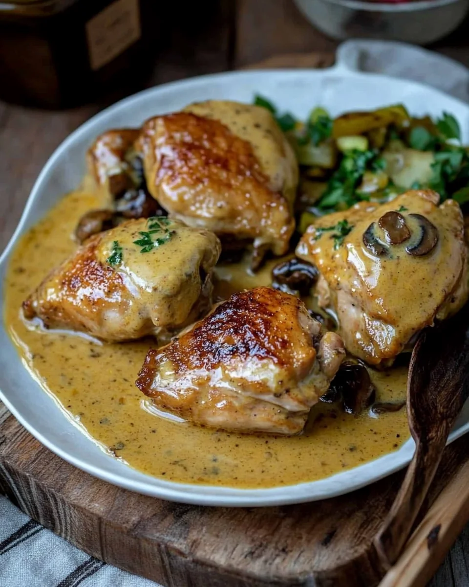 Coq à la moutarde aux cèpes