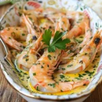 Crevettes à l’Ail, Beurre & Sauce Crémeuse au Vin Blanc