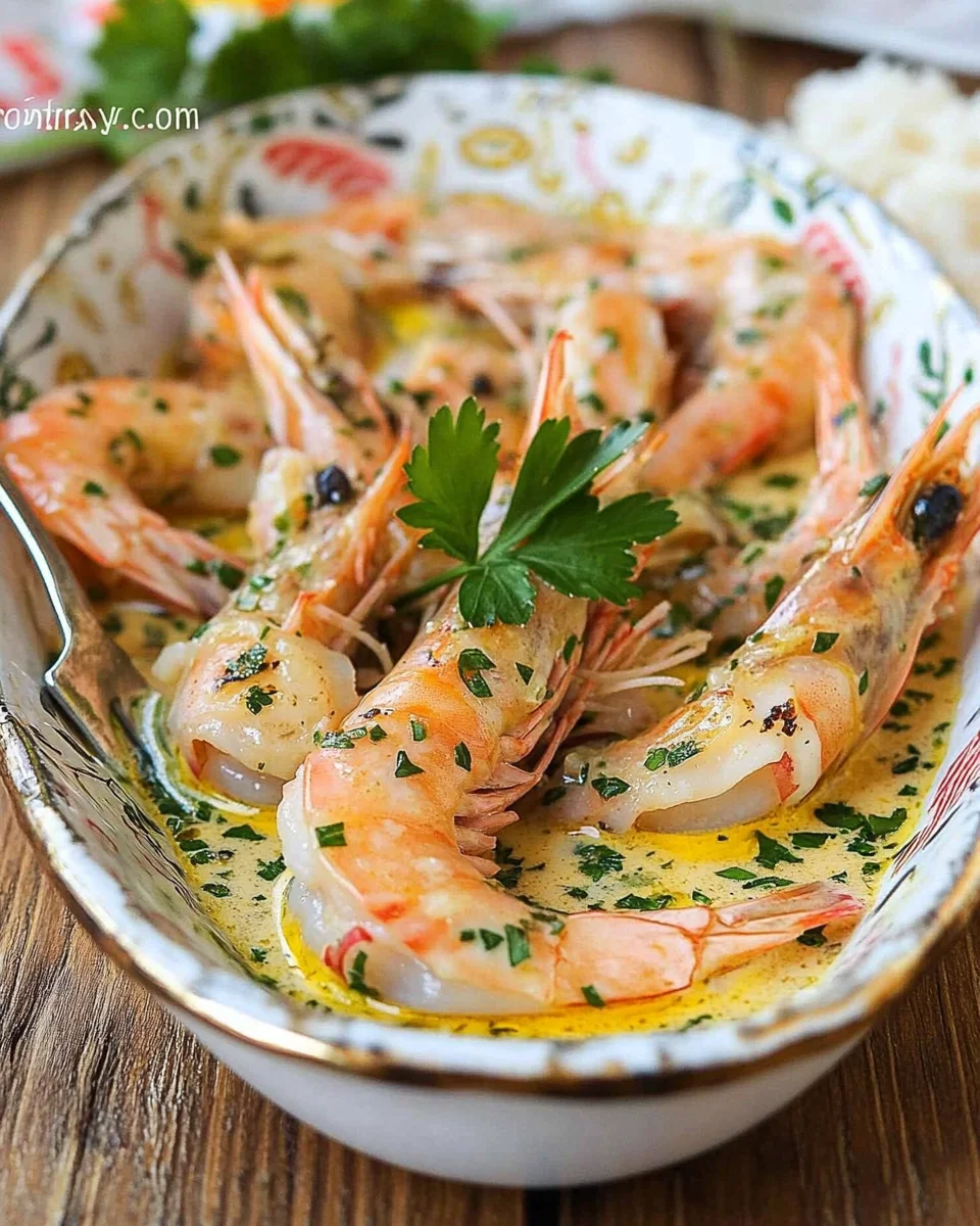 Crevettes à l’Ail, Beurre & Sauce Crémeuse au Vin Blanc