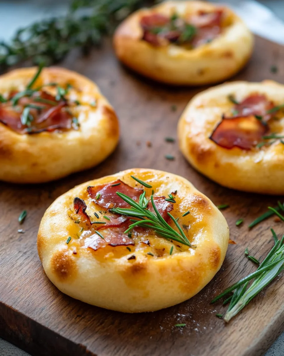 Mini-focaccias au romarin et au guanciale