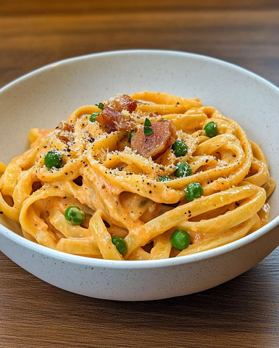 Pâtes aux 7 P : pâtes crémeuses italiennes à la pancetta et aux petits pois image 2