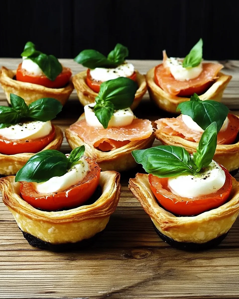 Petites corbeilles de pâte feuilletée façon Caprese au saumon fumé image 2