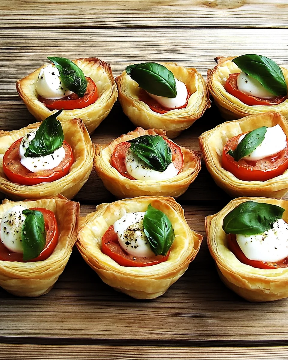Petites corbeilles de pâte feuilletée façon Caprese au saumon fumé