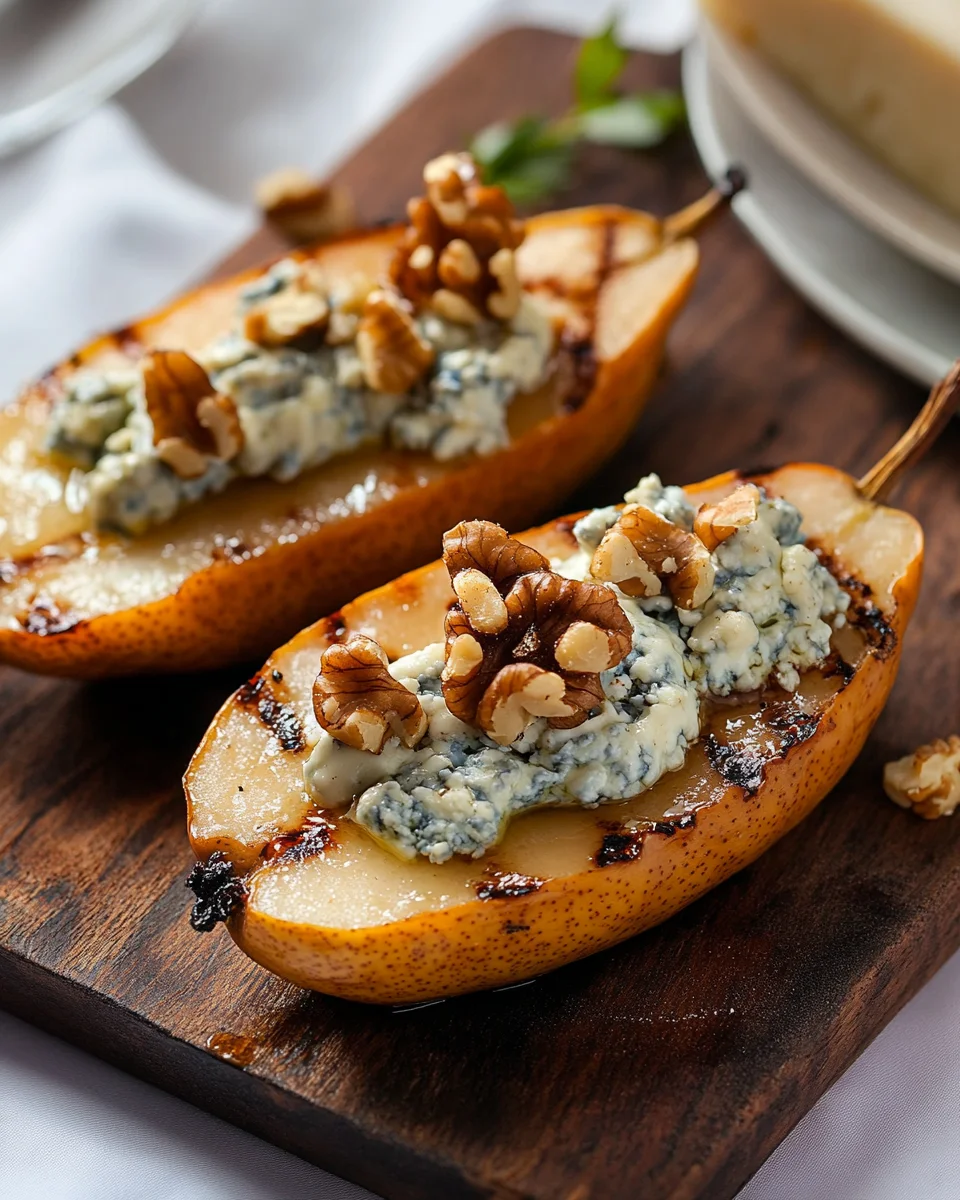 Poires grillées au gorgonzola et aux noix