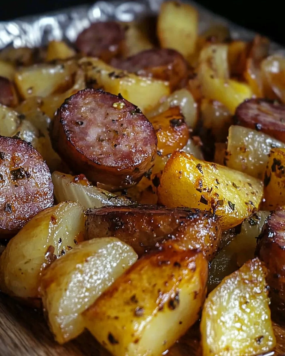Pommes de Terre Frites aux Oignons et Saucisse Polonaise Fumée