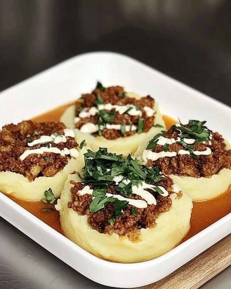 Purée de pommes de terre farci à la viande