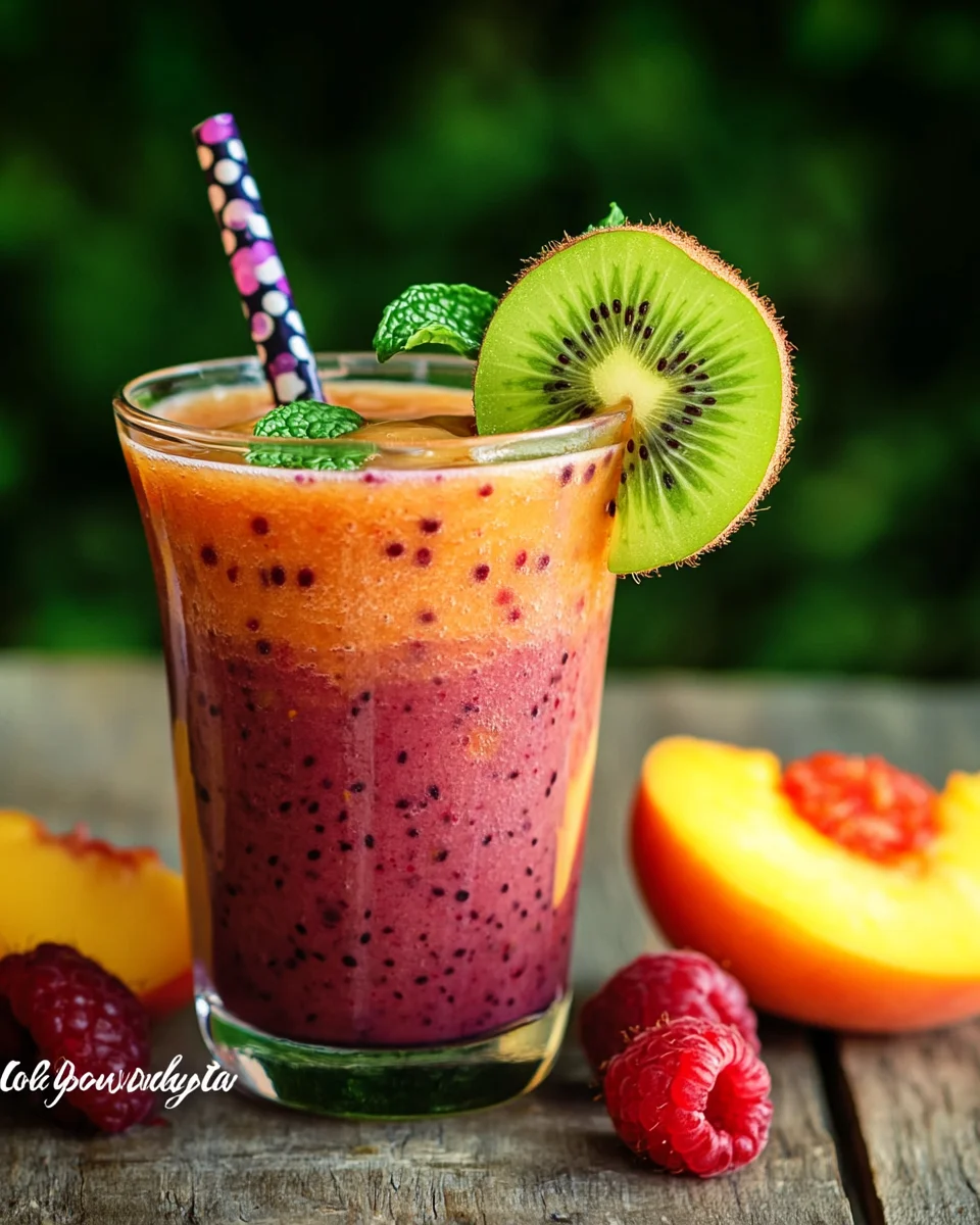 Recette de smoothie prune, kiwi, pêche, framboise, abricot