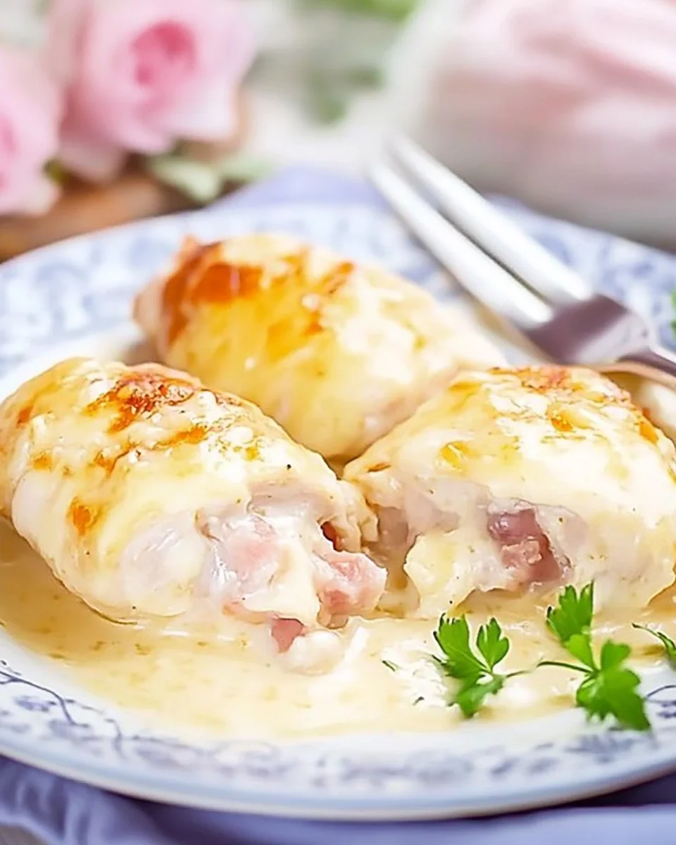 Roulés de poulet crémeux farcis au jambon et au fromage