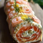 Roulé salé aux crevettes et saumon fumé
