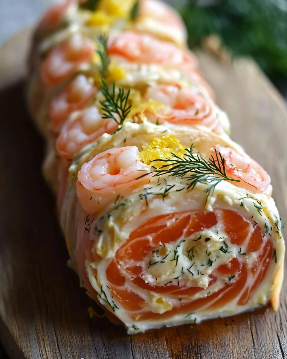Roulé salé aux crevettes et saumon fumé