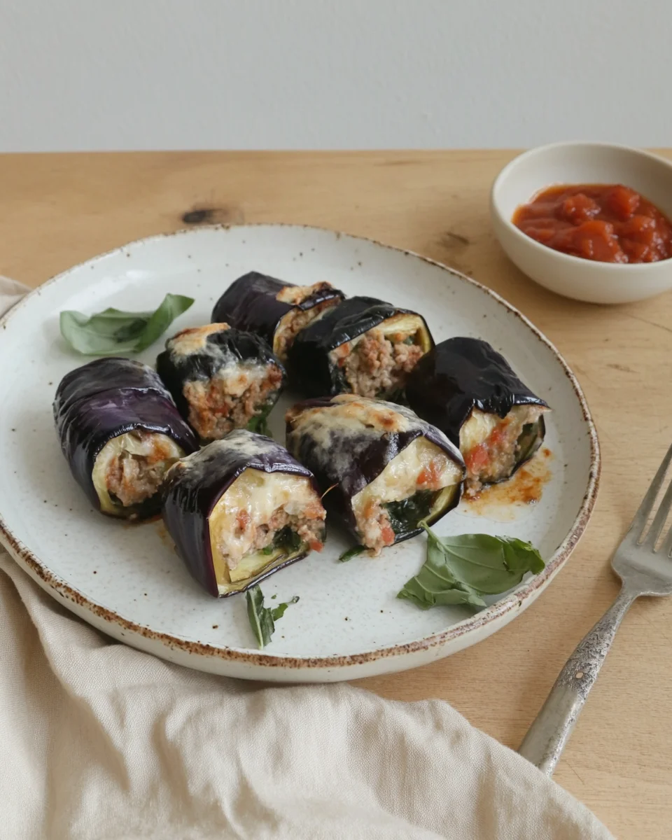 Rouleaux d’Aubergines Farcis à la Viande Hachée