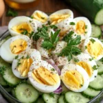 Salade croquante au concombre, œufs et fromage blanc