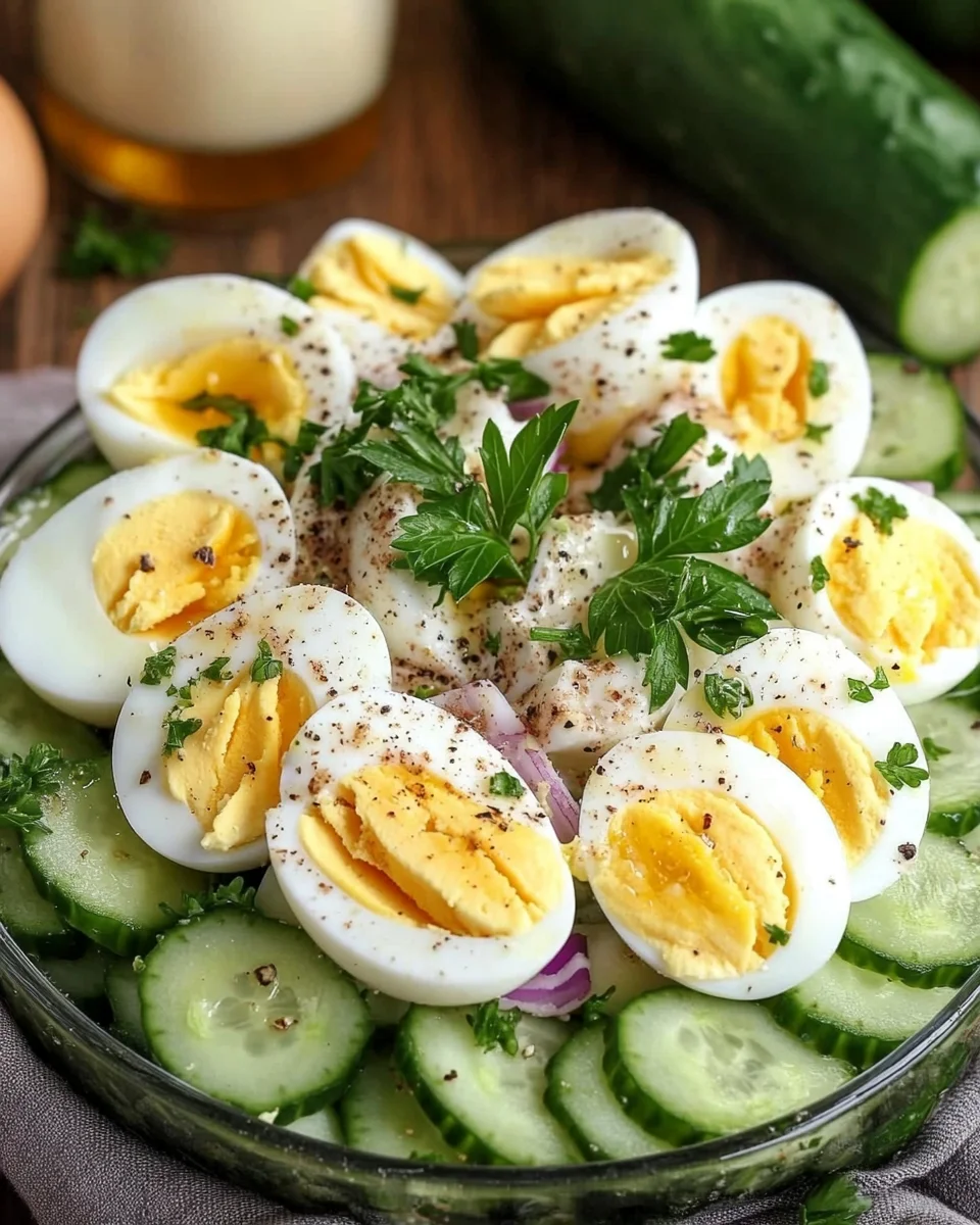 Salade croquante au concombre, œufs et fromage blanc