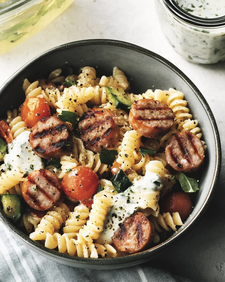 Salade de pâtes crémeuse aux saucisses
