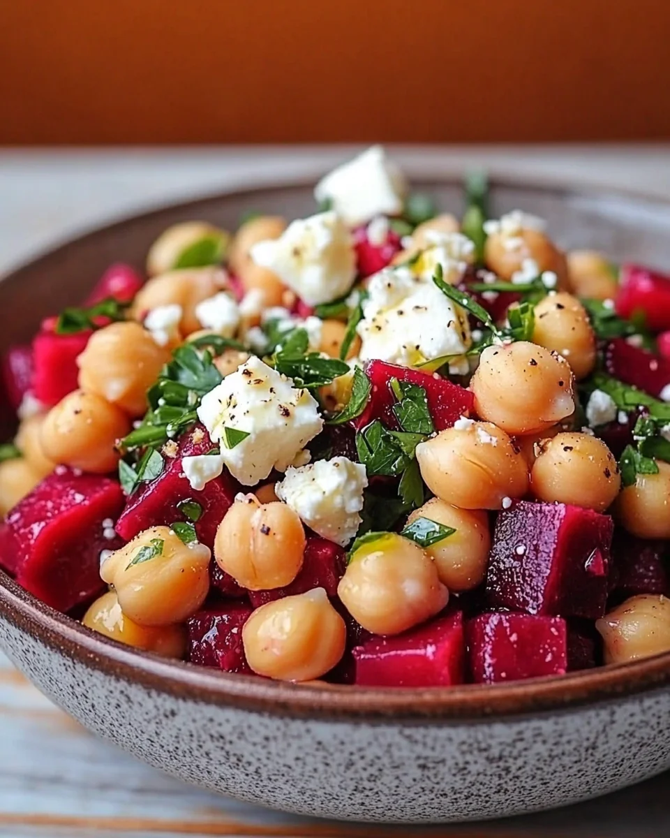 Salade de pois chiches, betteraves et feta à la vinaigrette citron-ail