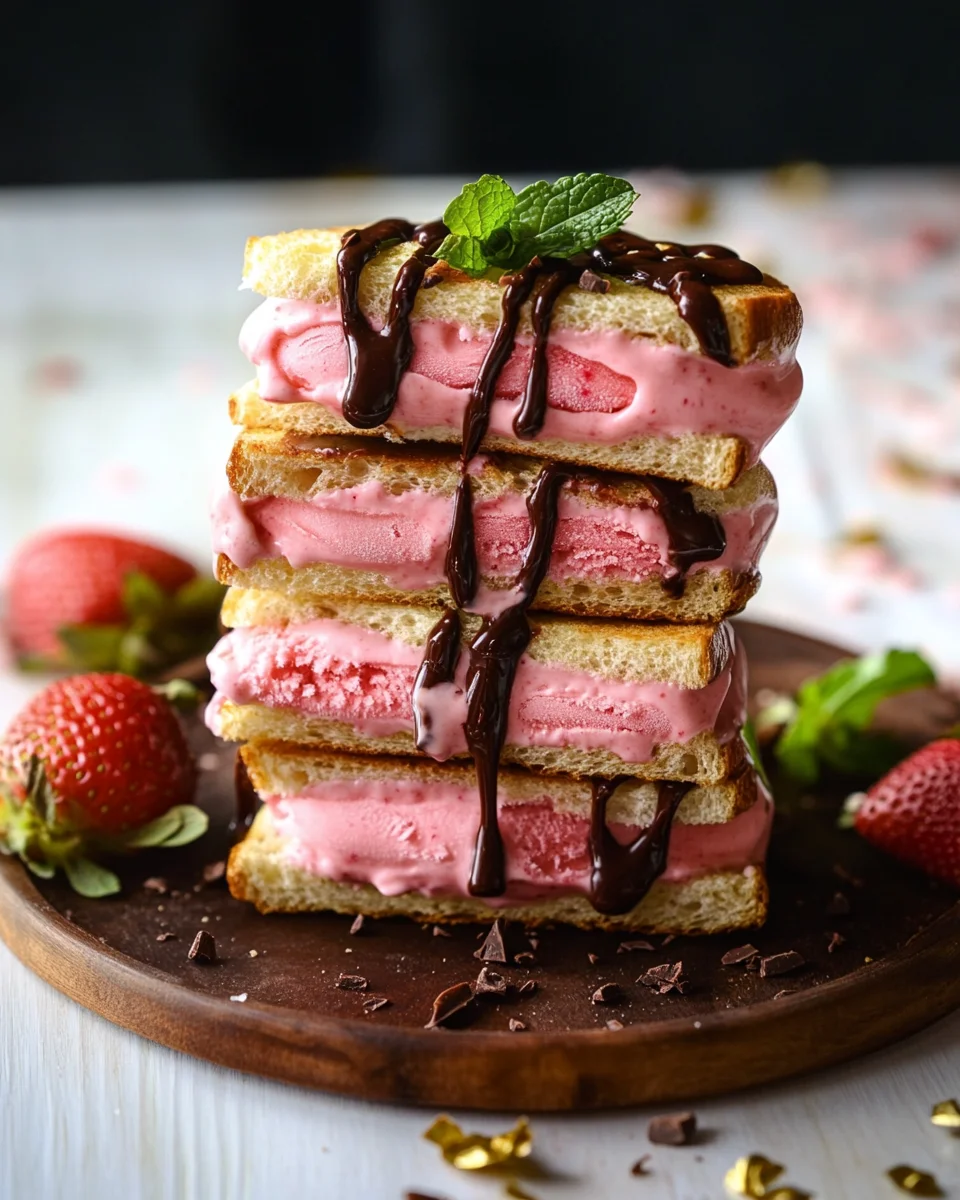 Sandwiches glacés à la glace à la fraise et au chocolat