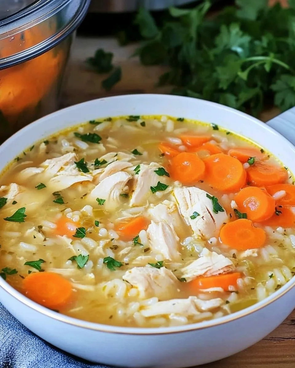 Soupe maison savoureuse au poulet et au riz image 2