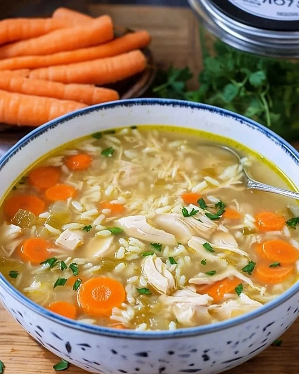 Soupe maison savoureuse au poulet et au riz