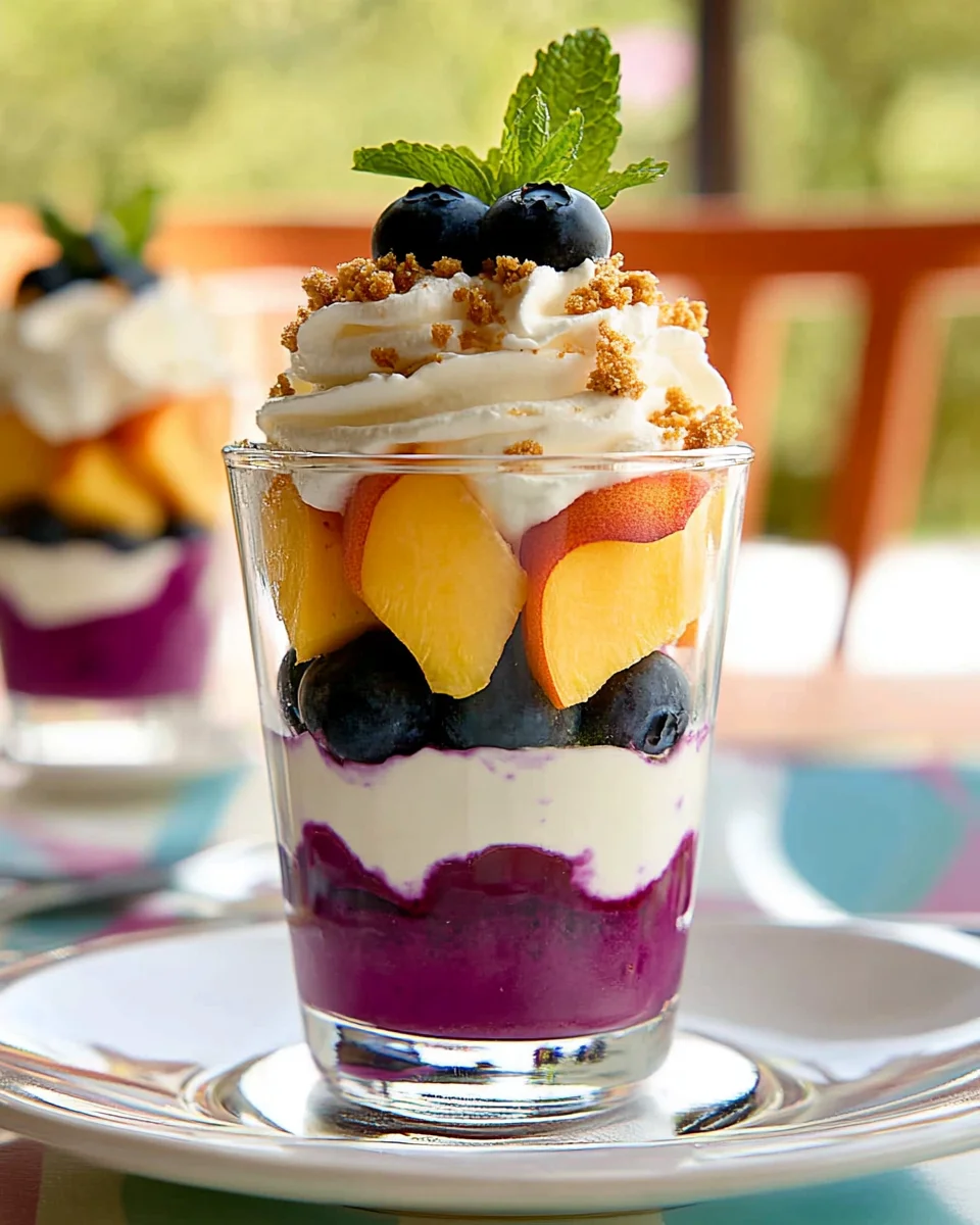 Verrines aux myrtilles, pêches et mascarpone