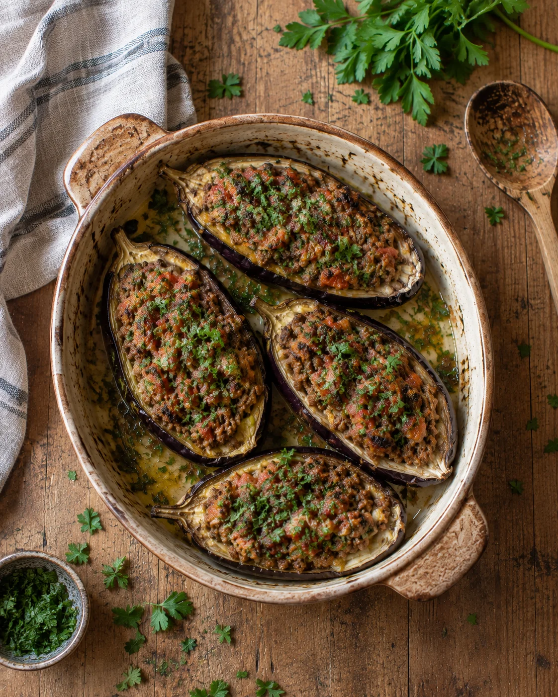 Aubergines Farcies à la Viande Hachée et aux Herbes