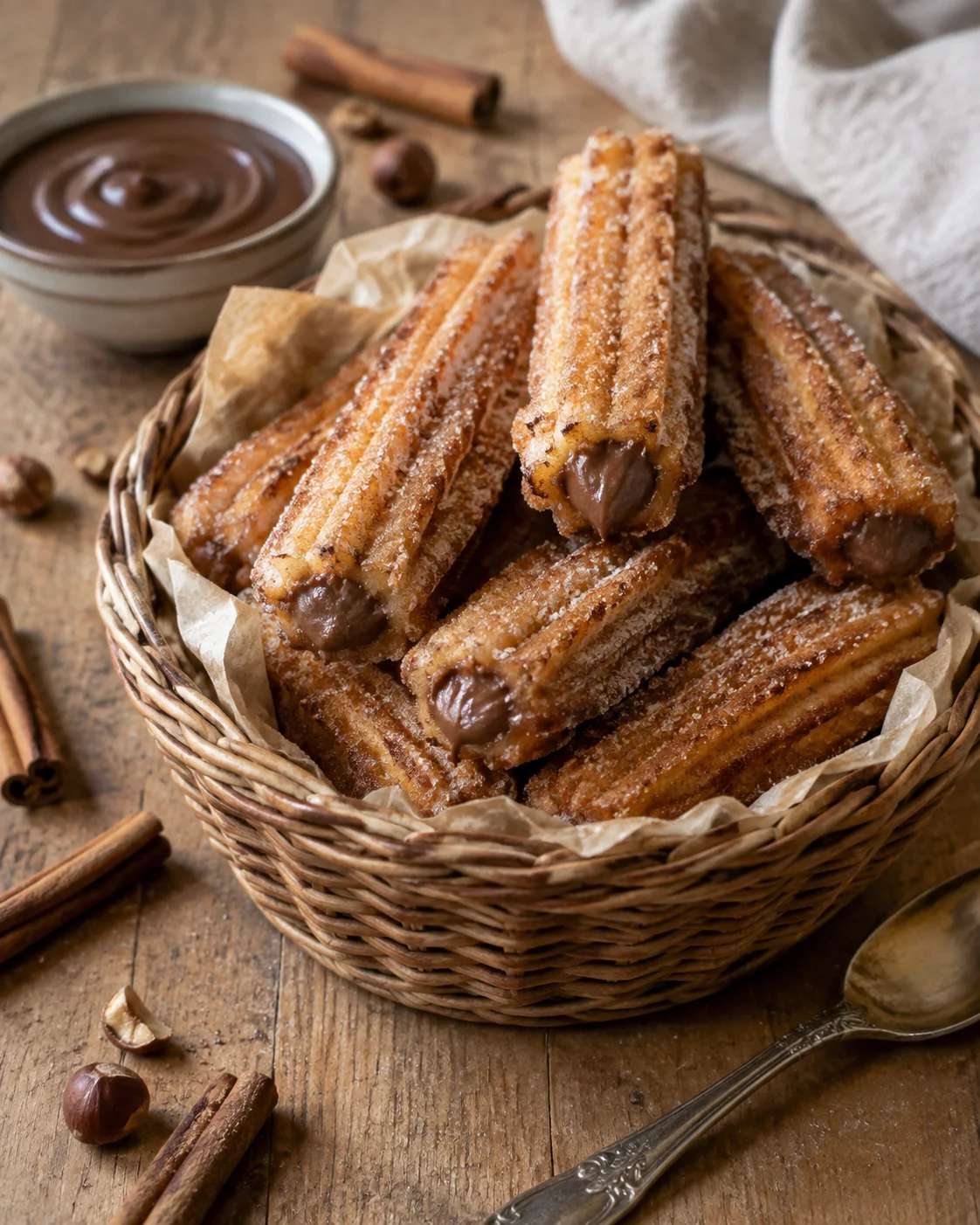 Churros Fourrés à la Crème de Noisettes — Croustillants, Moelleux et Gourmands