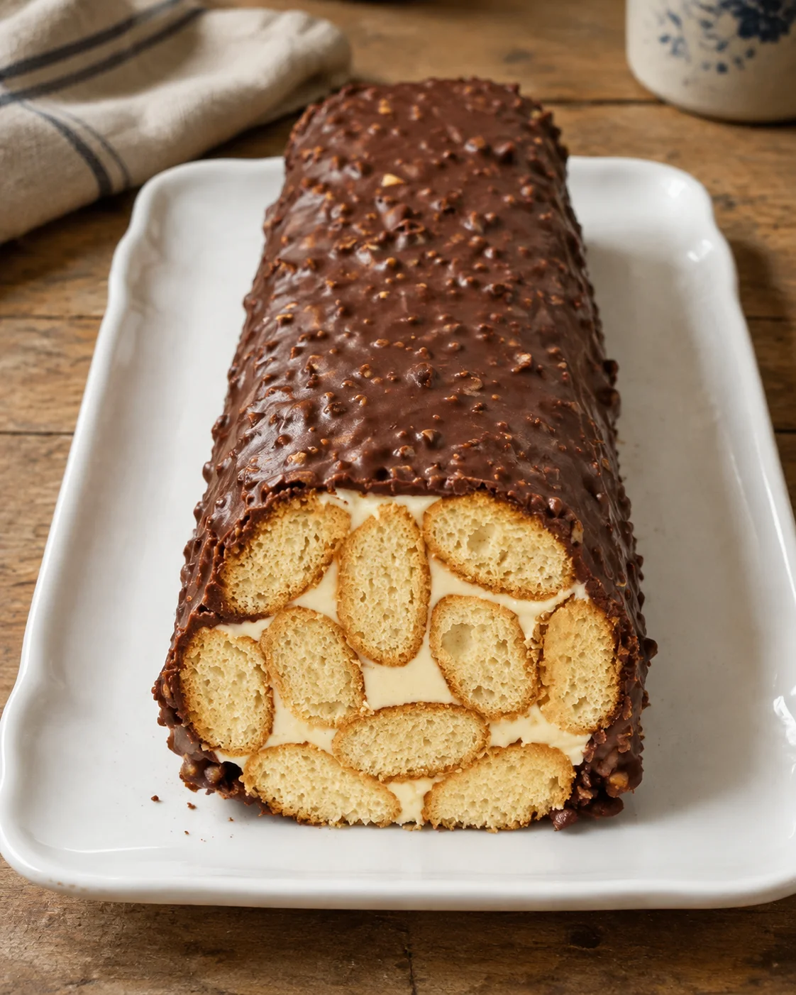 Gâteau aux Biscuits Sans Cuisson — Crème Vanillée et Chocolat Croquant