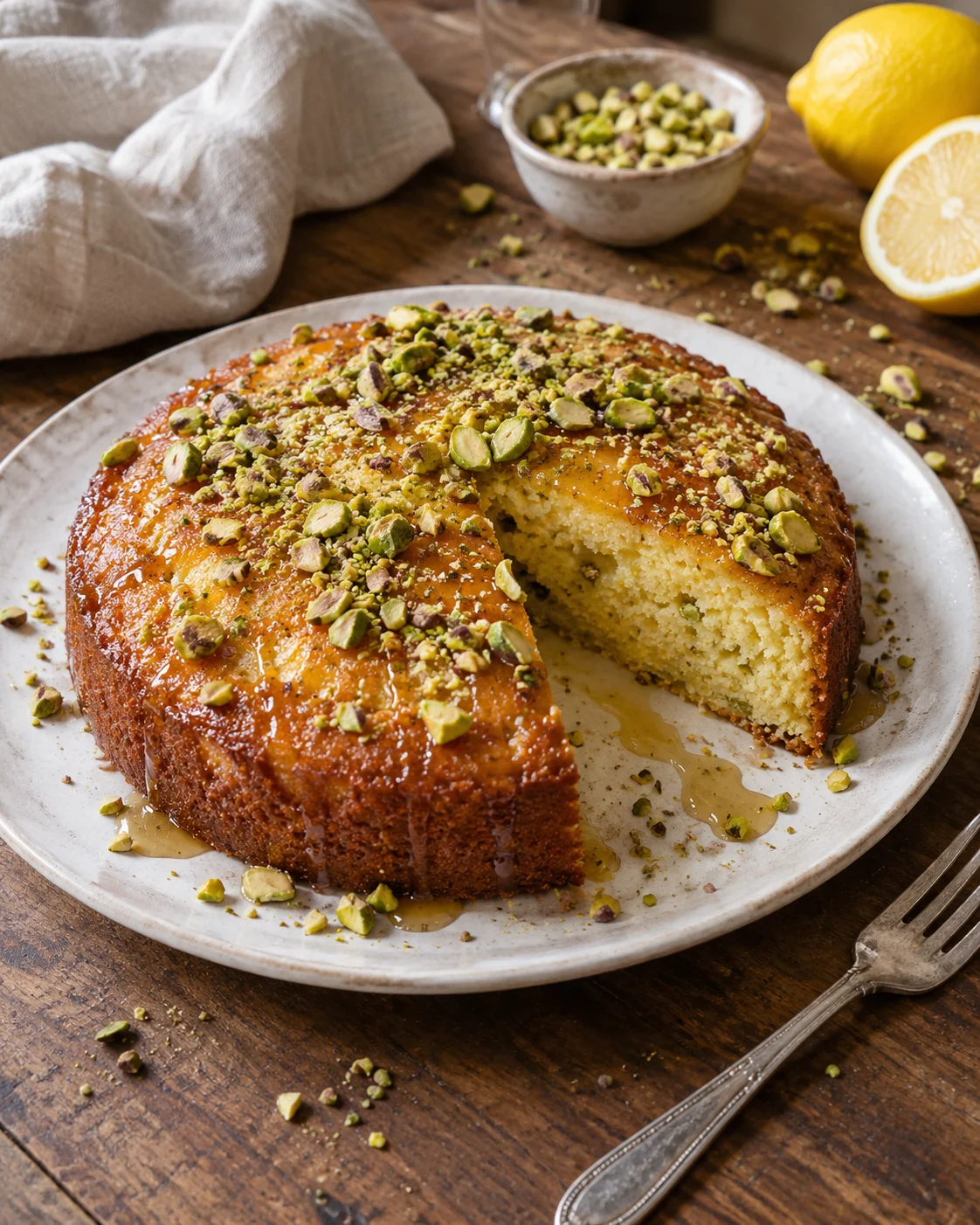 Gâteau Moelleux au Citron, Pistaches & Miel — Fondant et Parfumé