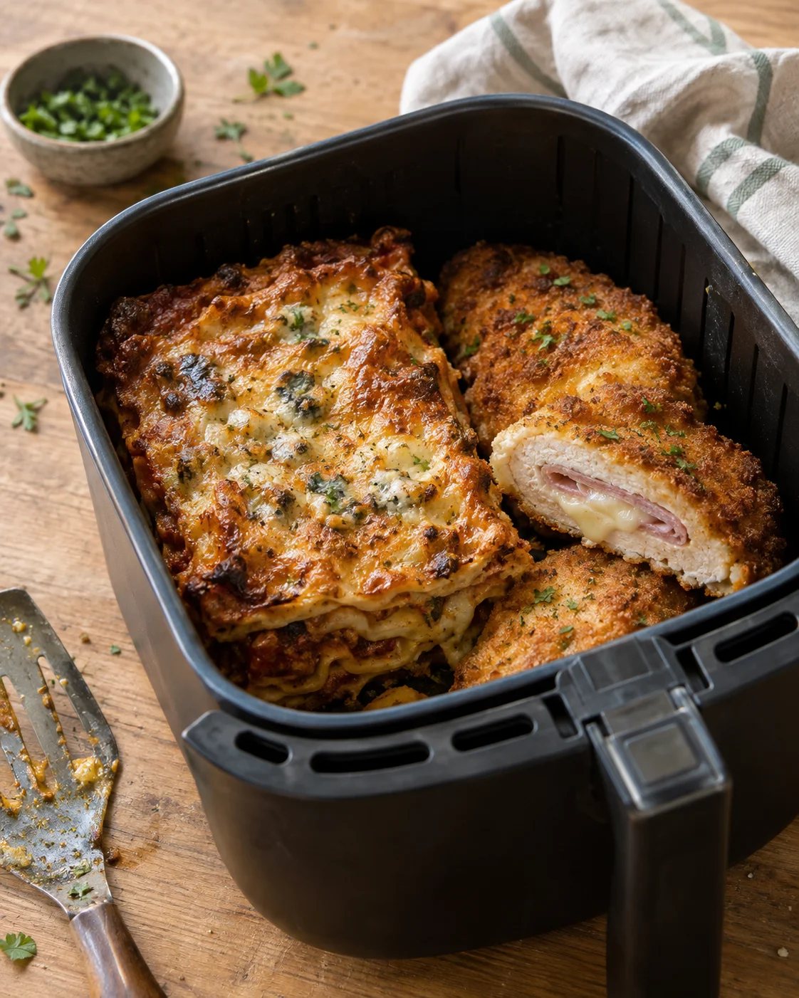 Lasagnes au Bleu et Poulet Cordon Bleu à l’Air Fryer