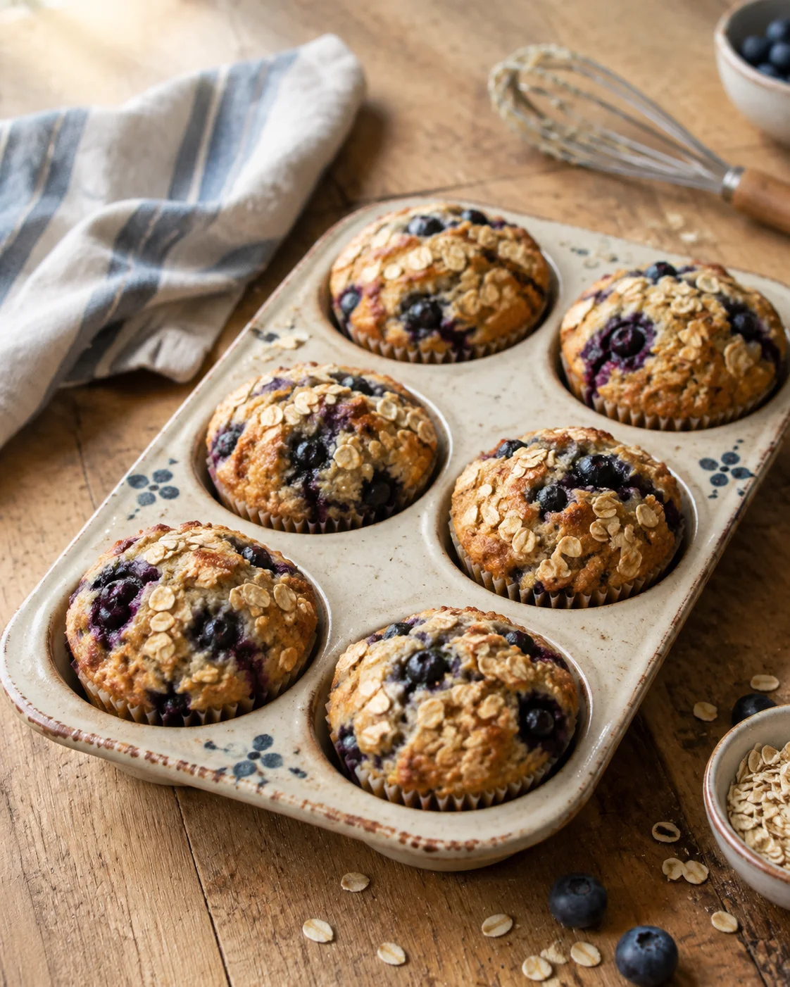 Muffins Protéinés aux Myrtilles, Flocons d’Avoine et Yaourt Grec