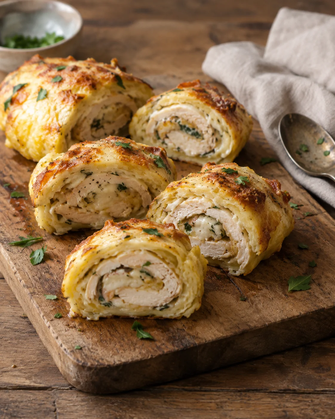 Roulés de Pommes de Terre au Poulet & au Fromage