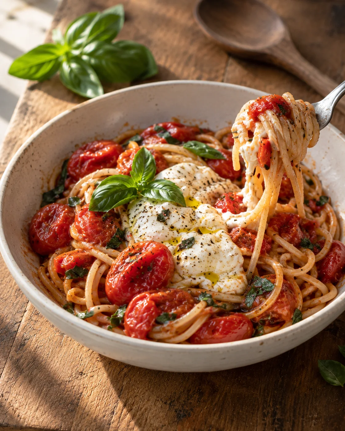 Spaghetti aux tomates éclatées et burrata image 2