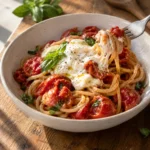 Spaghetti aux tomates éclatées et burrata