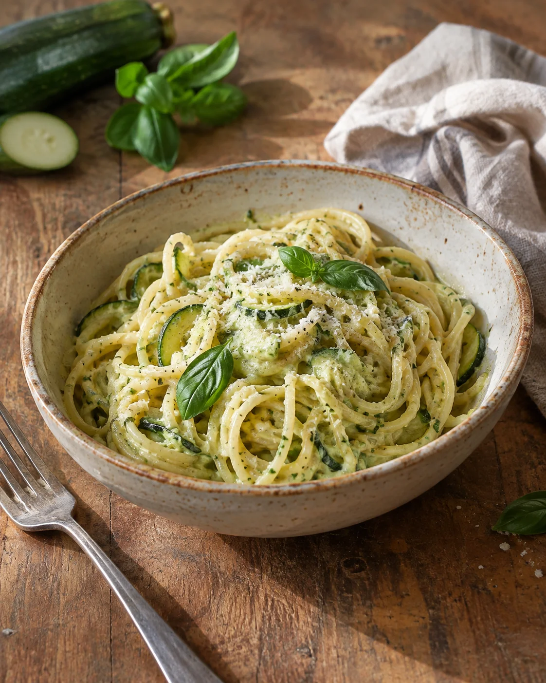 Spaghettis à la crème de courgettes